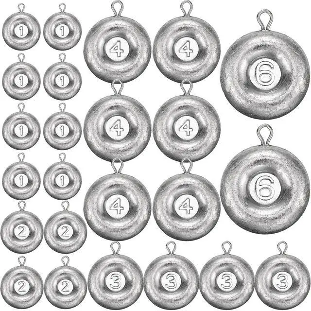 Main image of 24 Pieces Fishing Disc Sinkers Weights Disc Sinker Fishing Sinkers Weights for Saltwater Catfishing Trolling Surf Tackle