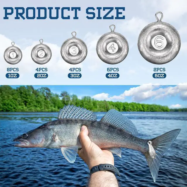 Alt view image 2 of 6 - 24 Pieces Fishing Disc Sinkers Weights Disc Sinker Fishing Sinkers Weights for Saltwater Catfishing Trolling Surf Tackle