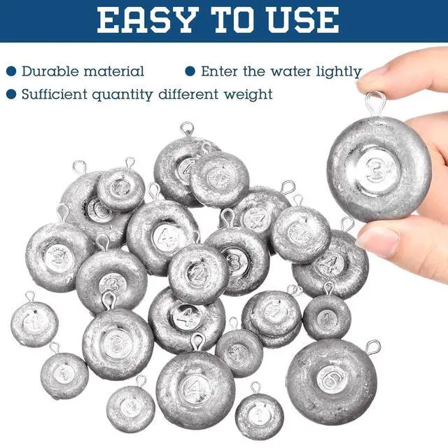 Alt view image 4 of 6 - 24 Pieces Fishing Disc Sinkers Weights Disc Sinker Fishing Sinkers Weights for Saltwater Catfishing Trolling Surf Tackle