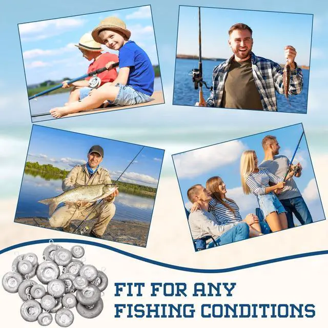 Alt view image 6 of 6 - 24 Pieces Fishing Disc Sinkers Weights Disc Sinker Fishing Sinkers Weights for Saltwater Catfishing Trolling Surf Tackle