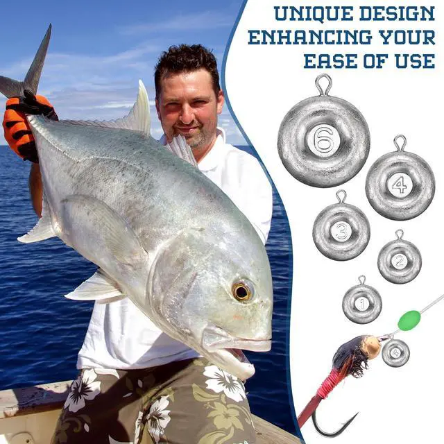 Alt view image 5 of 6 - 24 Pieces Fishing Disc Sinkers Weights Disc Sinker Fishing Sinkers Weights for Saltwater Catfishing Trolling Surf Tackle