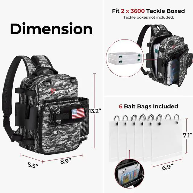Alt view image 4 of 7 - Fishing Tackle Backpack, 3-Way Carry with Rod Holders | 16 smart pockets, 2 rod holders, Rain cover, Breathable back support, Convertible sling/waist/backpack carry