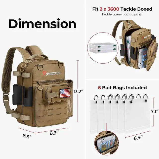 Alt view image 4 of 7 - Fishing Tackle Backpack, 3-Way Carry with Rod Holders | 16 smart pockets, 2 rod holders, Rain cover, Breathable back support, Convertible sling/waist/backpack carry
