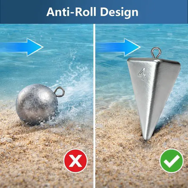 Alt view image 2 of 7 - Pyramid Sinkers Fishing Weights Assortment 1oz-4oz, Surf Casting Sinkers for Saltwater Beach Fishing, Triangle Lead Weights Anti Roll Strong Hold