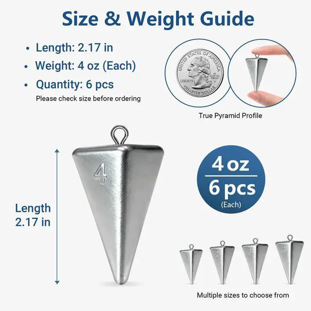 Alt view image 7 of 7 - Pyramid Sinkers Fishing Weights Assortment 1oz-4oz, Surf Casting Sinkers for Saltwater Beach Fishing, Triangle Lead Weights Anti Roll Strong Hold