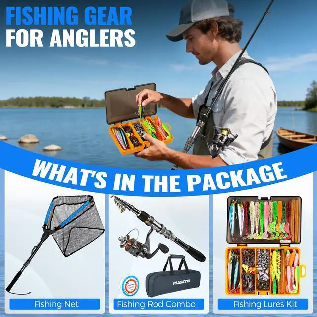 Alt view image 2 of 7 - Fishing Gear - Telescopic Fishing Rod and Reel Combo with Tackle Box, Collapsible Rod and Lures Box, Travel Fish Pole Starter Kit, Fishing Accessories Tackle Lure Kit Gifts for Men Bass Trout