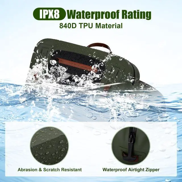 Alt view image 2 of 7 - Waterproof Fishing Waist Pack,IPX8 840D TPU Large Tackle Bags with Rod Holder,Airtight Zipper,Detachable Water Bottle Holder, 10L Fly Fishing Bag with Adjustable Strap, Wader Bag Included
