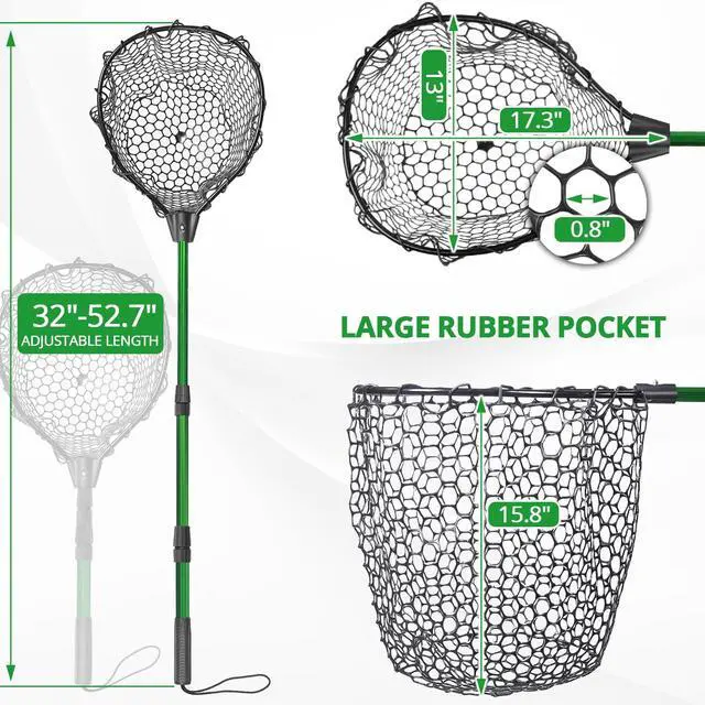 Alt view image 3 of 6 - Rubber Fishing Net with Telescoping Handle - High Strength Landing Net for Fishing with Soft Rubber Netting, Two Sizes Options