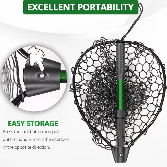 Alt view image 5 of 6 - Rubber Fishing Net with Telescoping Handle - High Strength Landing Net for Fishing with Soft Rubber Netting, Two Sizes Options