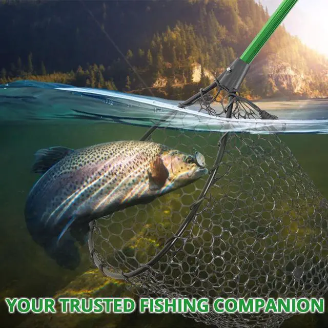 Alt view image 6 of 6 - Rubber Fishing Net with Telescoping Handle - High Strength Landing Net for Fishing with Soft Rubber Netting, Two Sizes Options