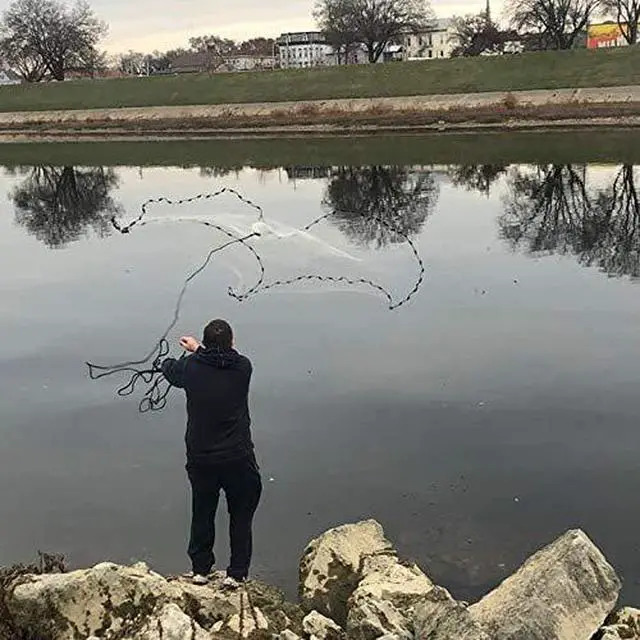 Alt view image 6 of 7 - American Saltwater Fishing Cast Net 3/8 1/4-Inch Mesh 4ft 6ft 8ft Radius, 1-Pound Per Foot, for Bait Fish with Utility Bucket Casting