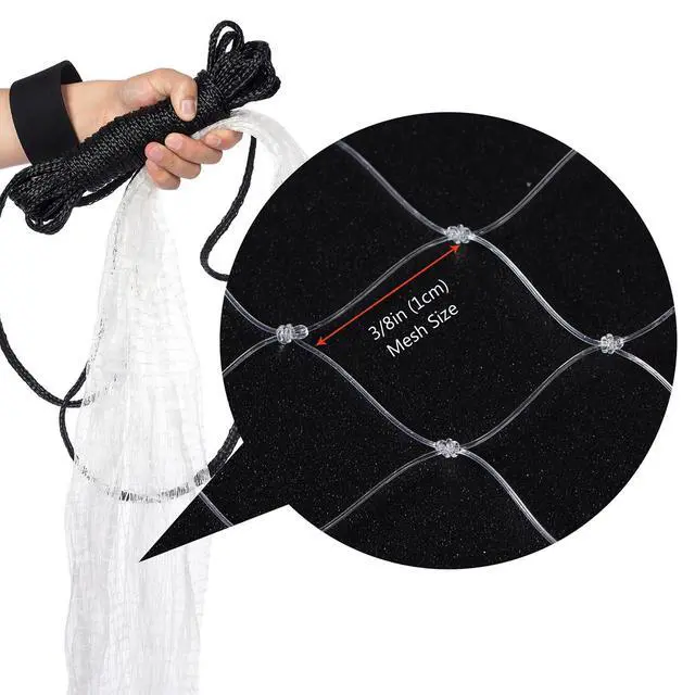Alt view image 4 of 7 - American Saltwater Fishing Cast Net 3/8 1/4-Inch Mesh 4ft 6ft 8ft Radius, 1-Pound Per Foot, for Bait Fish with Utility Bucket Casting