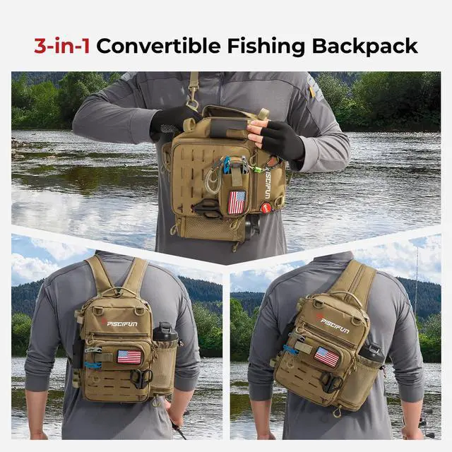 Alt view image 2 of 7 - Fishing Tackle Backpack, 3-Way Carry with Rod Holders | 16 smart pockets, 2 rod holders, Rain cover, Breathable back support, Convertible sling/waist/backpack carry