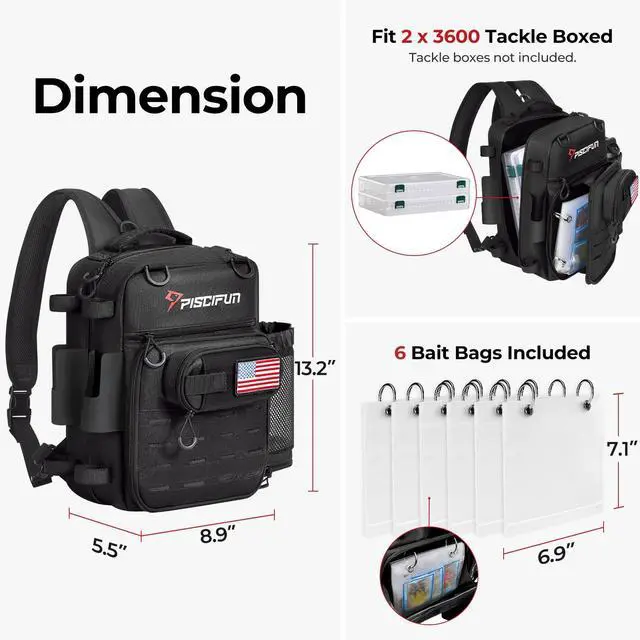 Alt view image 3 of 7 - Fishing Tackle Backpack, 3-Way Carry with Rod Holders | 16 smart pockets, 2 rod holders, Rain cover, Breathable back support, Convertible sling/waist/backpack carry