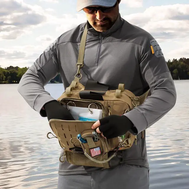 Alt view image 7 of 7 - Fishing Tackle Backpack, 3-Way Carry with Rod Holders | 16 smart pockets, 2 rod holders, Rain cover, Breathable back support, Convertible sling/waist/backpack carry