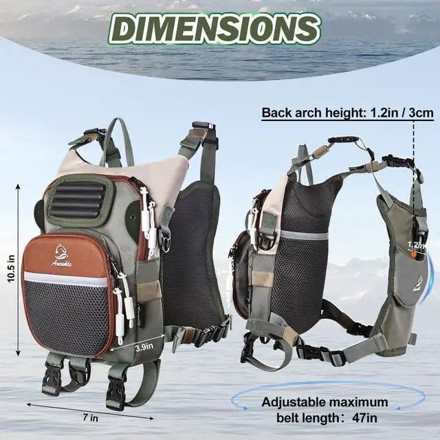 Alt view image 4 of 7 - Fly Fishing Chest Pack,Outdoor Waterproof fishing Tackle Chest Bag with Multiple Compartments, Small Wade fishing,Can accommodate multiple fishing equipment/flying boxes