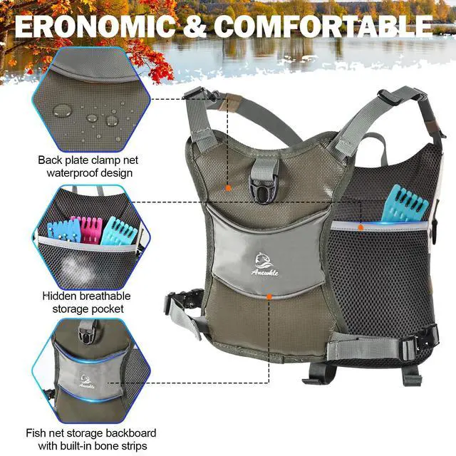 Alt view image 5 of 7 - Fly Fishing Chest Pack,Outdoor Waterproof fishing Tackle Chest Bag with Multiple Compartments, Small Wade fishing,Can accommodate multiple fishing equipment/flying boxes