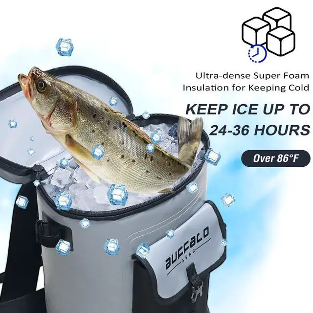 Alt view image 2 of 7 - Fish Cooler Backpack 32Qt Waterproof Fishing Backpack Cooler Portable Fish Bag, Keep Ice Cold More Than 24 Hours