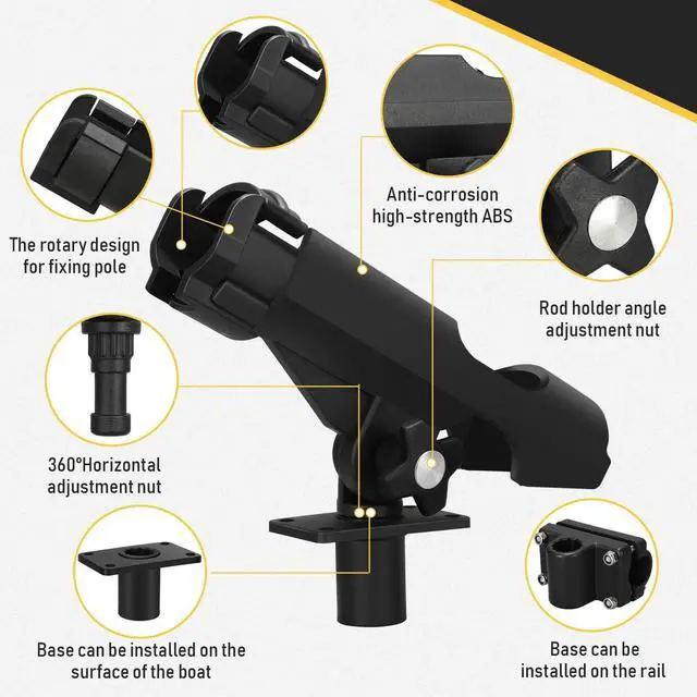Alt view image 4 of 7 - Fishing Rod Holder for Boat Adjustable Rod Racks with Side Mount Bulk Swivel Pole Holders for Boats with Combo Mount, Fishing Accessories, Black