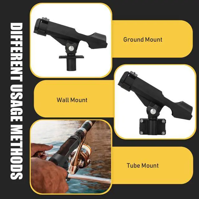 Alt view image 3 of 7 - Fishing Rod Holder for Boat Adjustable Rod Racks with Side Mount Bulk Swivel Pole Holders for Boats with Combo Mount, Fishing Accessories, Black