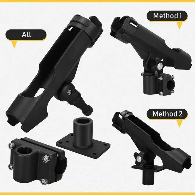 Alt view image 5 of 7 - Fishing Rod Holder for Boat Adjustable Rod Racks with Side Mount Bulk Swivel Pole Holders for Boats with Combo Mount, Fishing Accessories, Black