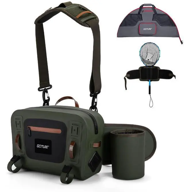 Main image of Waterproof Fishing Waist Pack,IPX8 840D TPU Large Tackle Bags with Rod Holder,Airtight Zipper,Detachable Water Bottle Holder, 10L Fly Fishing Bag with Adjustable Strap, Wader Bag Included