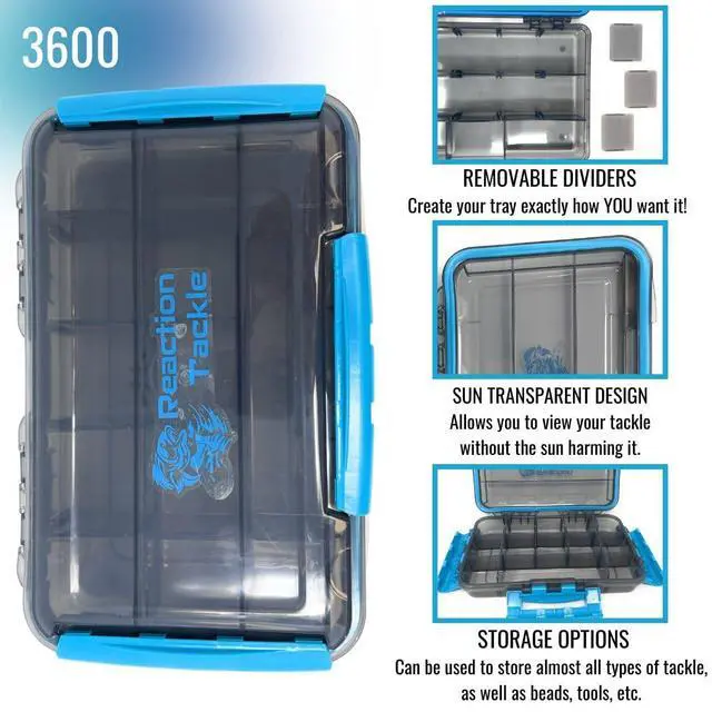 Alt view image 4 of 5 - Premium Tackle Trays, Water Resistant Fishing Tackle Box Organizers with Triple Clip Closure, Removable Dividers and Clear View Design - 3600 (4-Pack)