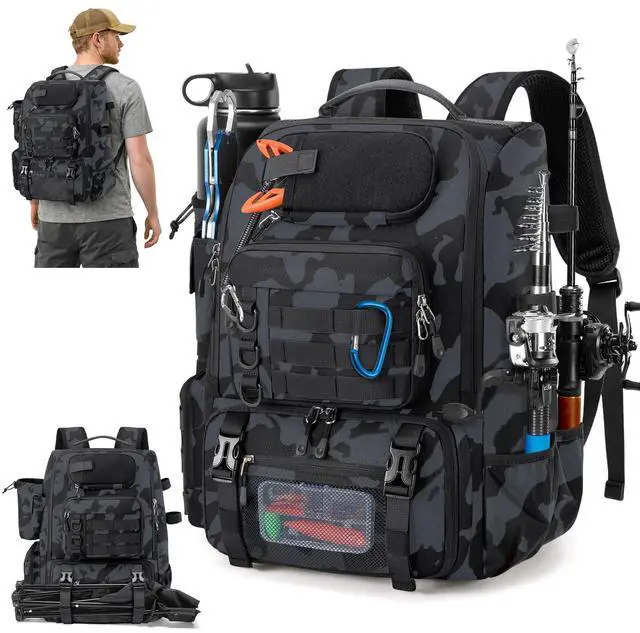 Main image of Fishing Backpack with Rod Holders & Cooler 40L Water Resistant Tackle Backpack with Rain Cover Store Fishing Gear