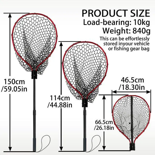 Alt view image 2 of 7 - All Metal Telescoping Rubber Fishing Net with Handle Length: 59" Depth:19.7" Hoop: 26"x18" Large Silicone Fish Landing Net Pier/Kayak/Fishpond/Saltwater/Salmon Extendable Fishing Gear