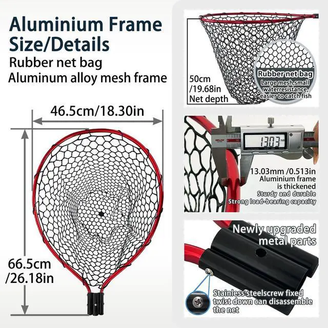 Alt view image 4 of 7 - All Metal Telescoping Rubber Fishing Net with Handle Length: 59" Depth:19.7" Hoop: 26"x18" Large Silicone Fish Landing Net Pier/Kayak/Fishpond/Saltwater/Salmon Extendable Fishing Gear