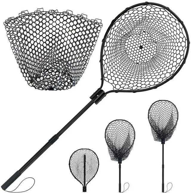 Main image of All Metal Telescoping Rubber Fishing Net with Handle Length: 59" Depth:19.7" Hoop: 26"x18" Large Silicone Fish Landing Net Pier/Kayak/Fishpond/Saltwater/Salmon Extendable Fishing Gear