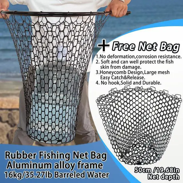 Alt view image 7 of 7 - All Metal Telescoping Rubber Fishing Net with Handle Length: 59" Depth:19.7" Hoop: 26"x18" Large Silicone Fish Landing Net Pier/Kayak/Fishpond/Saltwater/Salmon Extendable Fishing Gear