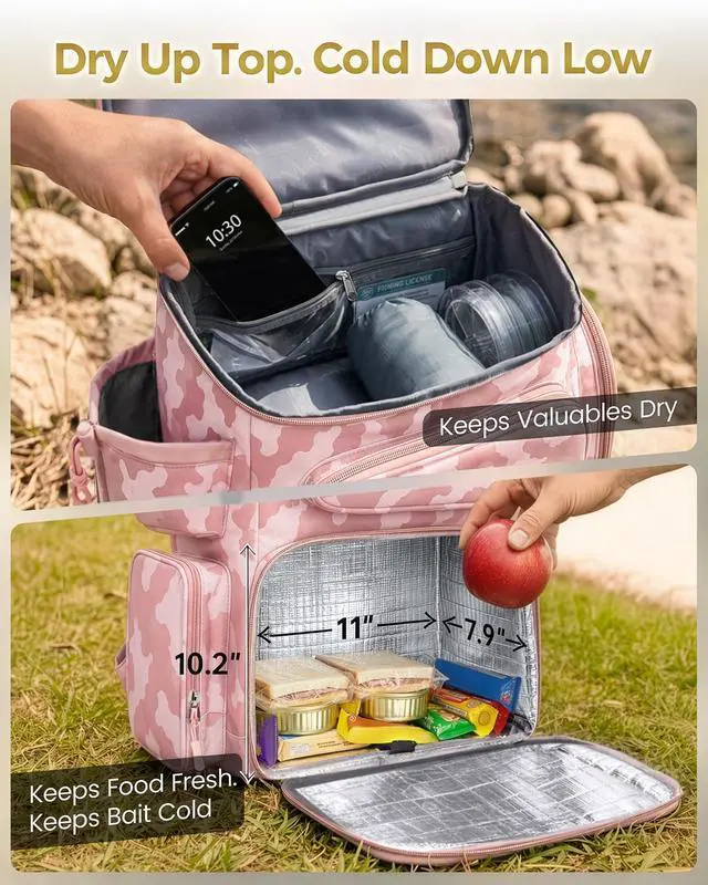 Alt view image 3 of 7 - Pro Fishing Backpack with 4 Tackle Boxes, 3600 Tackle Box Backpack | Fishing Bag with Rod Holder, Tackle Backpack with Large Side Gear Storage & Insulated Cooler Compartment, Fishing Gifts