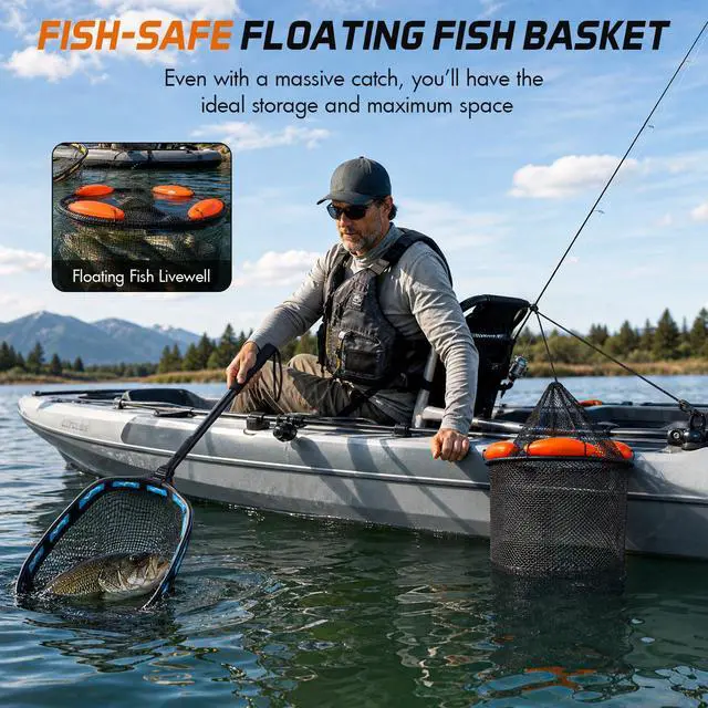 Alt view image 2 of 7 - Fishing Net with Floating Fish Basket 8.6 Gallons, Fishing Gear Kit with Foldable Fish Landing Net and Collapsible Minnow Bucket for Kayak Boat Bass Catfish Trout Crappie