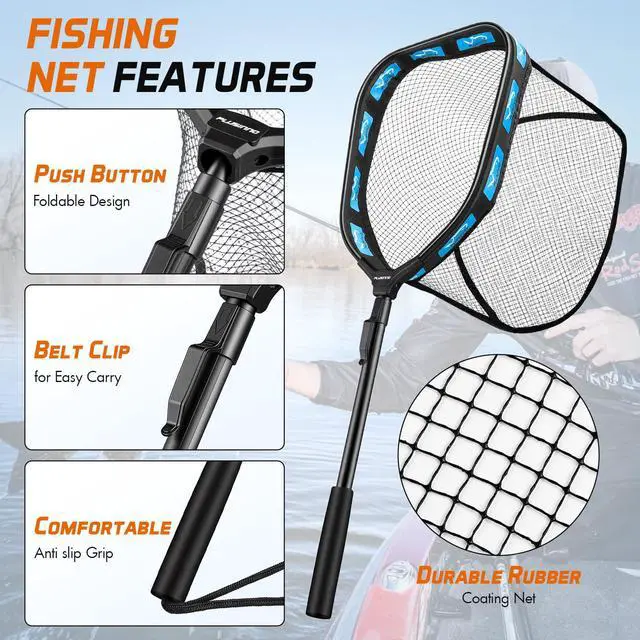 Alt view image 4 of 7 - Fishing Net with Floating Fish Basket 8.6 Gallons, Fishing Gear Kit with Foldable Fish Landing Net and Collapsible Minnow Bucket for Kayak Boat Bass Catfish Trout Crappie