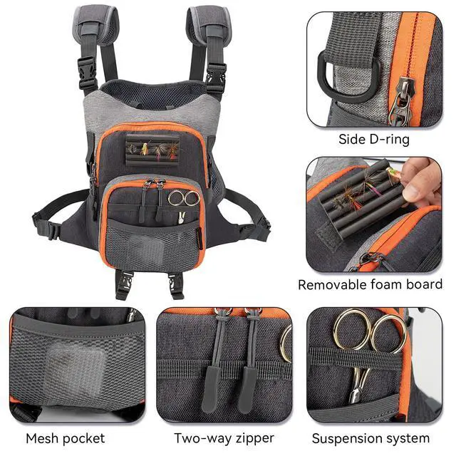 Alt view image 2 of 7 - QulayQualy Fly Fishing Pack - Chest Pack with Work Station Lightweight Tackle Fishing Bag with Quick-Release