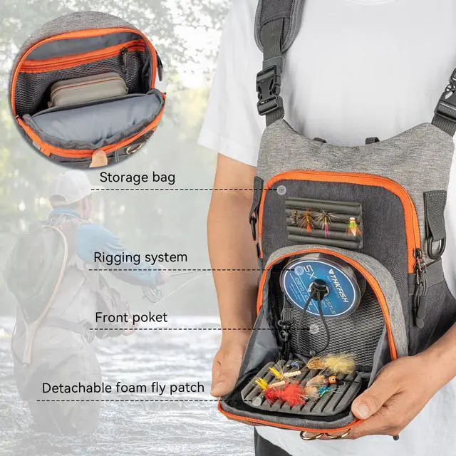 Alt view image 3 of 7 - QulayQualy Fly Fishing Pack - Chest Pack with Work Station Lightweight Tackle Fishing Bag with Quick-Release