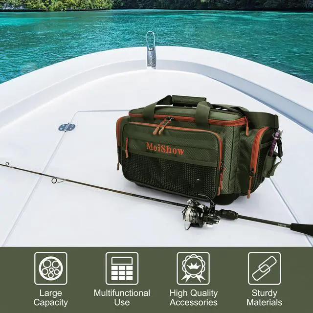Alt view image 2 of 7 - Fishing Tackle Box Bag - Fishing Bags for Saltwater or Freshwater (#Green) Fishing Tackle Bags - Padded Shoulder Strap - Tackle Bag for 3600 3700 Tackle Box