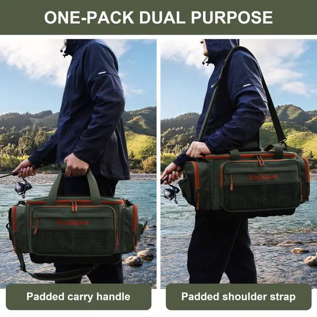 Alt view image 7 of 7 - Fishing Tackle Box Bag - Fishing Bags for Saltwater or Freshwater (#Green) Fishing Tackle Bags - Padded Shoulder Strap - Tackle Bag for 3600 3700 Tackle Box