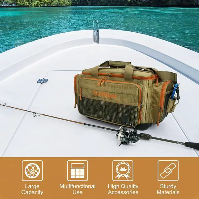 Alt view image 2 of 7 - Fishing Tackle Box Bag - Fishing Bags for Saltwater or Freshwater (#Khaki) Fishing Tackle Bags - Padded Shoulder Strap - Tackle Bag for 3600 3700 Tackle Box