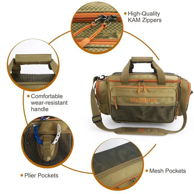Alt view image 3 of 7 - Fishing Tackle Box Bag - Fishing Bags for Saltwater or Freshwater (#Khaki) Fishing Tackle Bags - Padded Shoulder Strap - Tackle Bag for 3600 3700 Tackle Box
