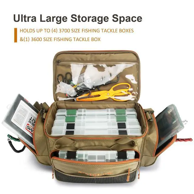 Alt view image 5 of 7 - Fishing Tackle Box Bag - Fishing Bags for Saltwater or Freshwater (#Khaki) Fishing Tackle Bags - Padded Shoulder Strap - Tackle Bag for 3600 3700 Tackle Box