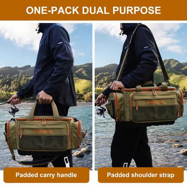 Alt view image 7 of 7 - Fishing Tackle Box Bag - Fishing Bags for Saltwater or Freshwater (#Khaki) Fishing Tackle Bags - Padded Shoulder Strap - Tackle Bag for 3600 3700 Tackle Box
