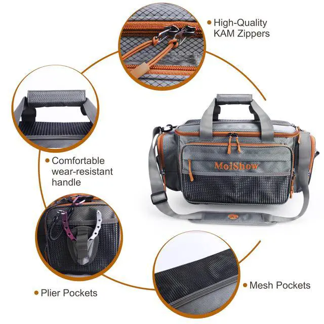 Alt view image 3 of 7 - Fishing Tackle Box Bag - Fishing Bags for Saltwater or Freshwater (#Grey) Fishing Tackle Bags - Padded Shoulder Strap - Tackle Bag for 3600 3700 Tackle Box