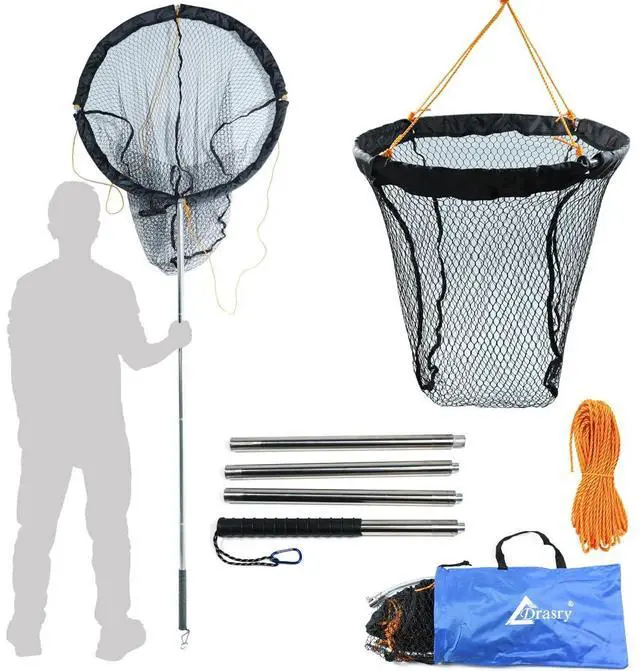 Main image of Large Collapsible Bridge Pier Fishing Net Landing Net with Rod, High Load Aluminum Ring Drop Net for Saltwater and Freshwater Pier Fishing Basket with 49.2 ft. Rope