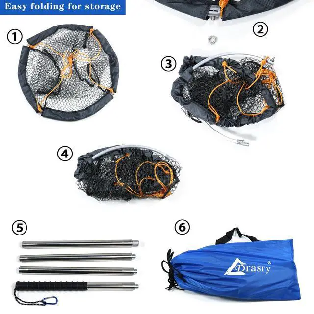 Alt view image 6 of 7 - Large Collapsible Bridge Pier Fishing Net Landing Net with Rod, High Load Aluminum Ring Drop Net for Saltwater and Freshwater Pier Fishing Basket with 49.2 ft. Rope