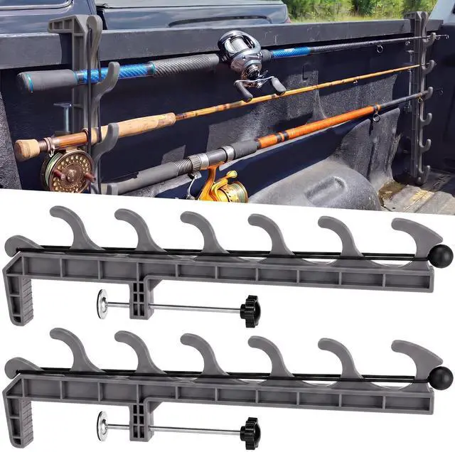 Main image of 2 Sets Truck Bed Fishing Rod Holder, Fishing Pole Rack for Truck Holds 4 Rods, Fits 2.36" Thick Rails, Easy Install Kayak & Fly Rod Storage Stand