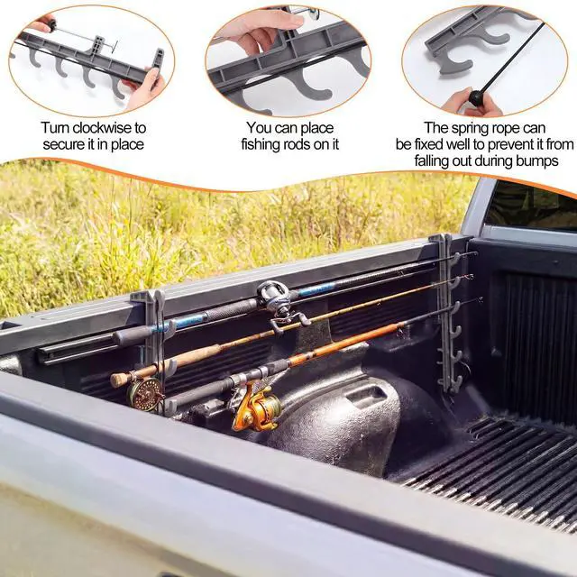Alt view image 3 of 6 - 2 Sets Truck Bed Fishing Rod Holder, Fishing Pole Rack for Truck Holds 4 Rods, Fits 2.36" Thick Rails, Easy Install Kayak & Fly Rod Storage Stand