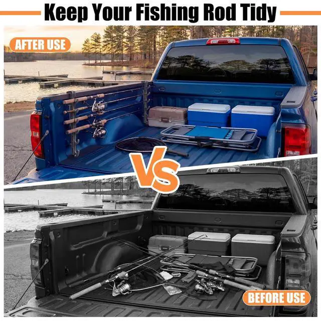 Alt view image 4 of 6 - 2 Sets Truck Bed Fishing Rod Holder, Fishing Pole Rack for Truck Holds 4 Rods, Fits 2.36" Thick Rails, Easy Install Kayak & Fly Rod Storage Stand
