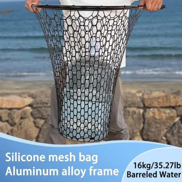 Alt view image 7 of 7 - All Metal Telescoping Rubber Fishing Net with Handle Length: 59" Depth:19.7" Hoop: 26"x18" Large Silicone Fish Landing Net Pier/Kayak/Fishpond/Saltwater/Salmon Extendable Fishing Gear